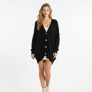 Planet By Lauren G Black Pima Cotton Knit V Neck Sweater OS (33)